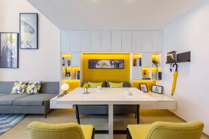 全屋定制撞色系列之黄白组合，让空间极具活力