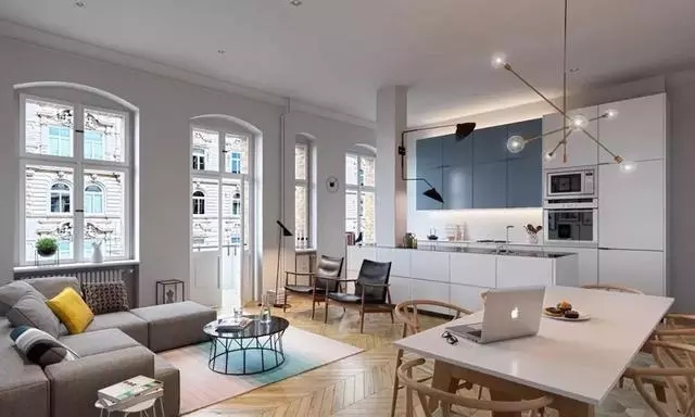 将厨房跟客厅统一结合起来设计，如此甚好！